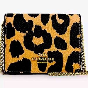 (NEW) Coach Chain Mini Leopard Print Wallet